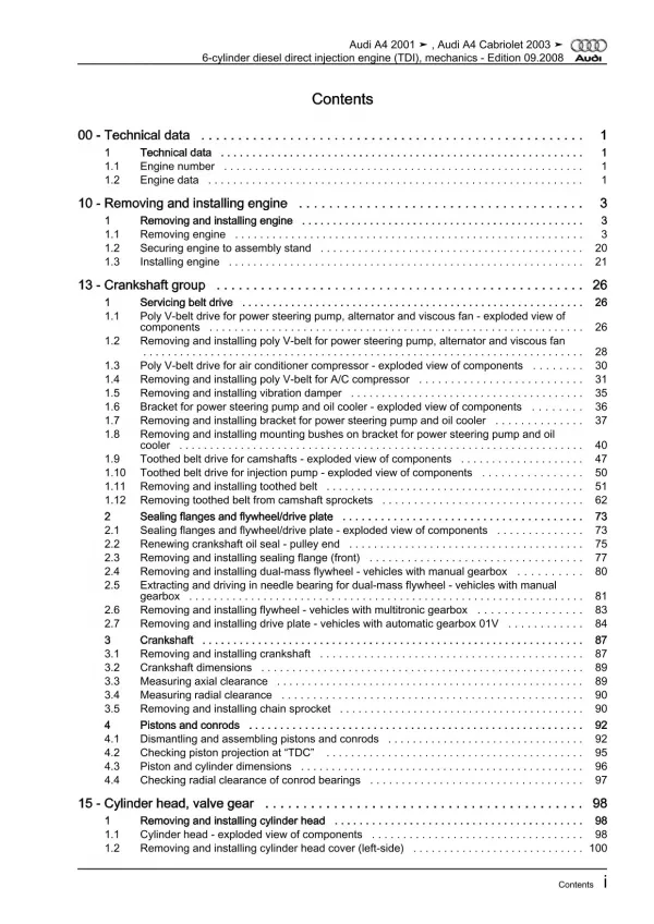 Audi A4 Cabrio 8H (02-09) diesel engine mechanics 114-180 hp repair manual eBook