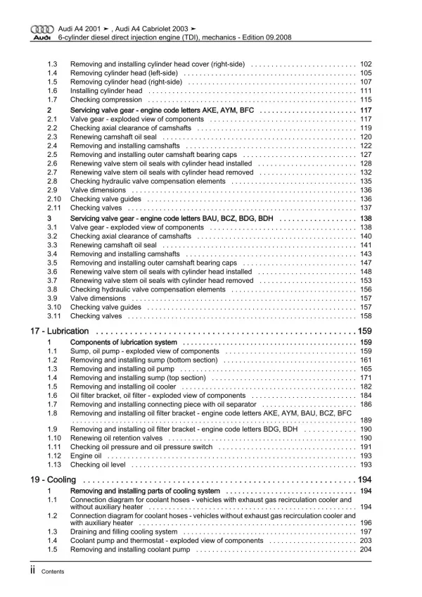 Audi A4 Cabrio 8H (02-09) diesel engine mechanics 114-180 hp repair manual eBook