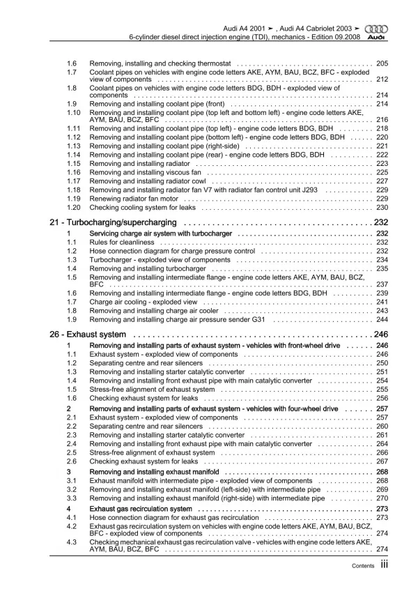 Audi A4 Cabrio 8H (02-09) diesel engine mechanics 114-180 hp repair manual eBook