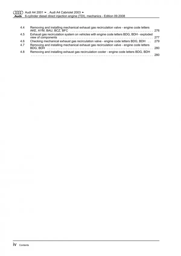 Audi A4 Cabrio 8H (02-09) diesel engine mechanics 114-180 hp repair manual eBook