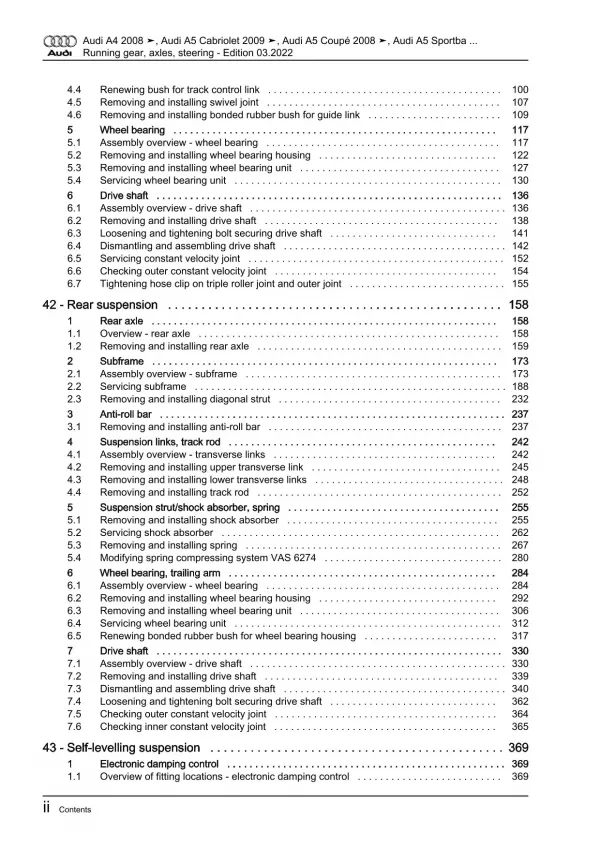 Audi A5 Cabriolet 8F 2009-2016 running gear axles steering repair manual eBook