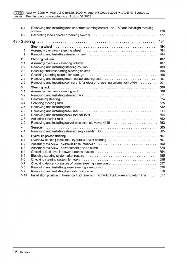 Audi A5 Cabriolet 8F 2009-2016 running gear axles steering repair manual eBook