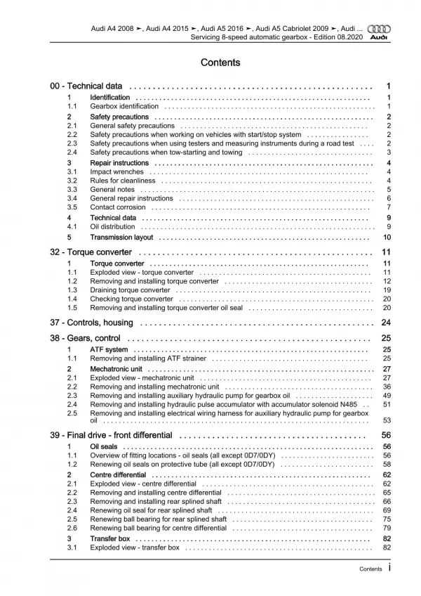 Audi A5 Cabrio 2009-2016 servicing 8 speed automatic gearbox repair manual eBook