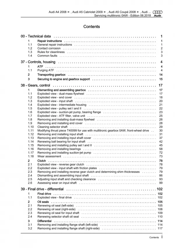 Audi A5 Cabrio 2009-2016 servicing multitronic gearbox 0AW repair manual eBook