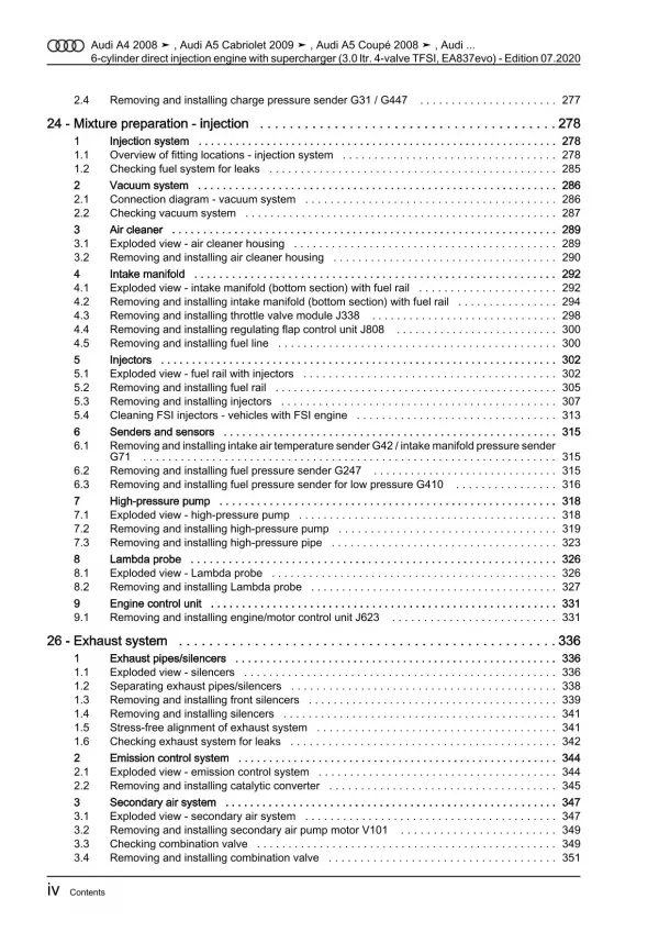 Audi A5 Cabriolet 2009-2016 petrol engines 3.0l 272-333 hp repair manual eBook