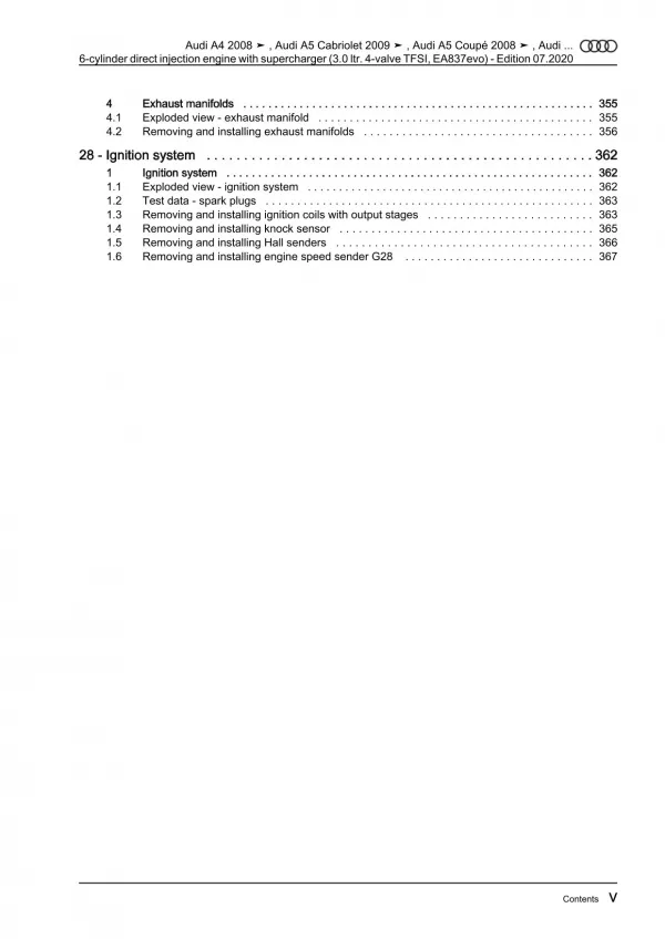 Audi A5 Cabriolet 2009-2016 petrol engines 3.0l 272-333 hp repair manual eBook