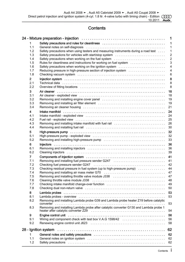 Audi A5 Cabrio (09-16) direct injection ignition system 1.8l repair manual eBook