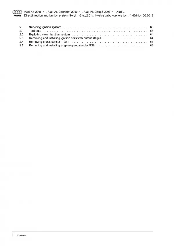 Audi A5 Cabrio 09-16 direct injection ignition system 170 hp repair manual eBook