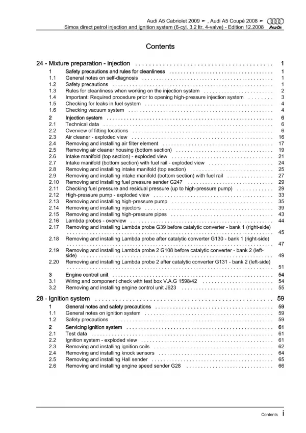 Audi A5 Cabrio 09-16 simos injection ignition system 265 hp repair manual eBook