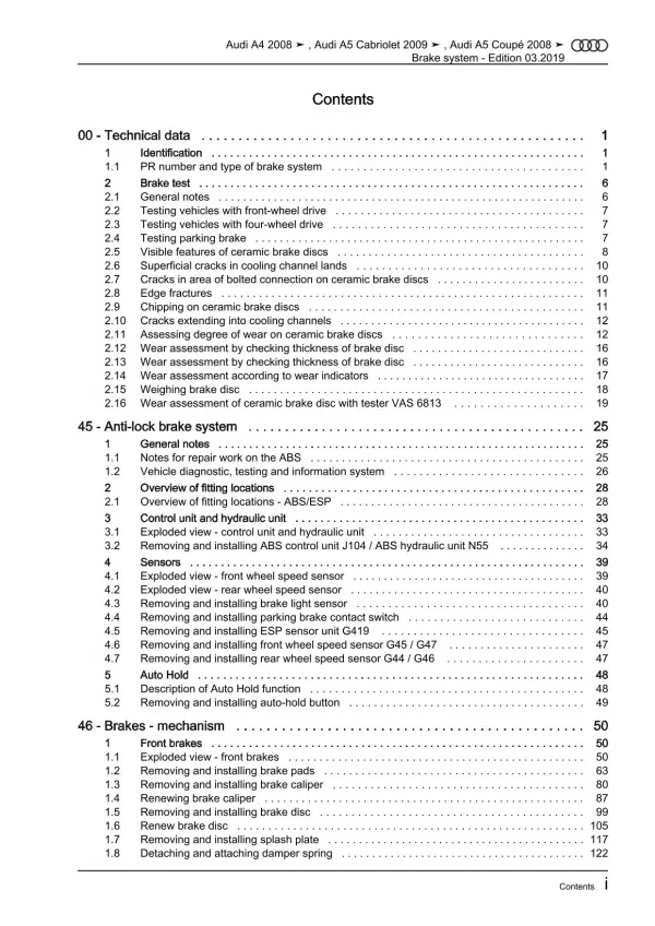 Audi A5 type 8T 2007-2016 brake systems repair workshop manual eBook pdf