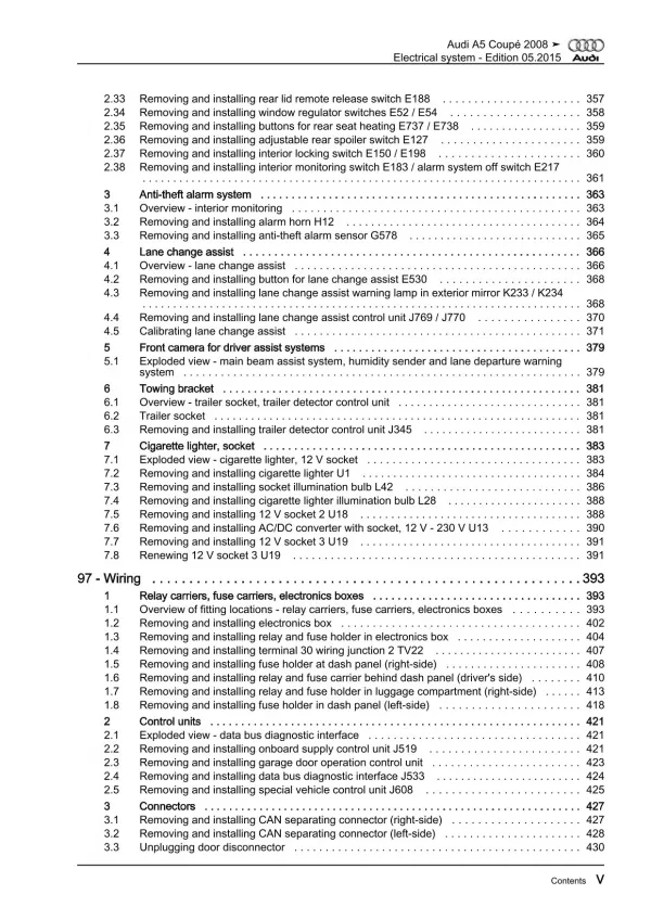 Audi A5 type 8T 2007-2016 electrical system repair workshop manual eBook pdf