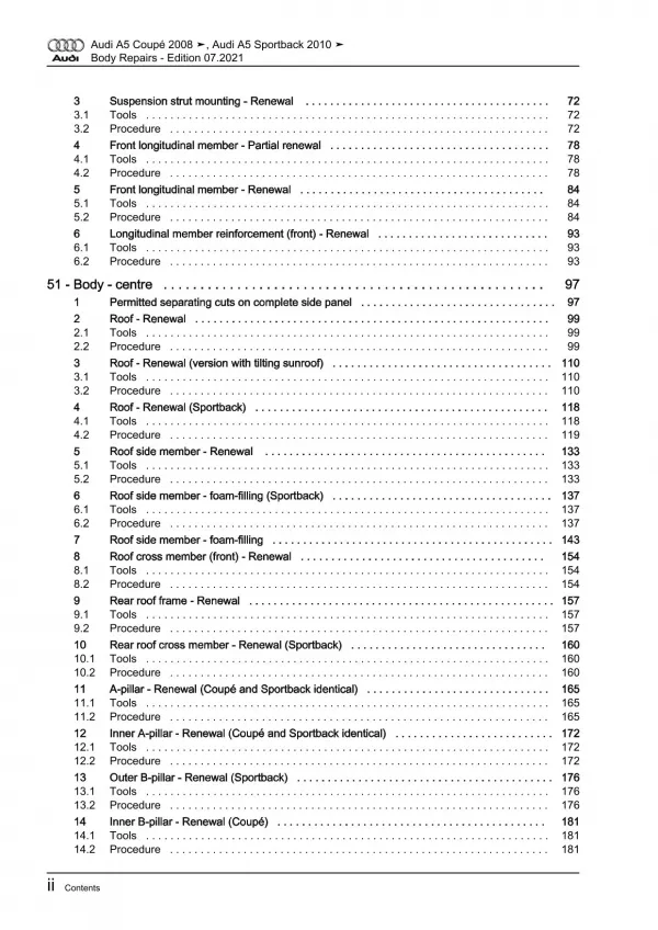 Audi A5 type 8T 2007-2016 body repairs workshop manual eBook pdf guide