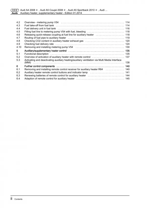 Audi A5 8T 2007-2016 auxiliary supplementary heater repair workshop manual eBook