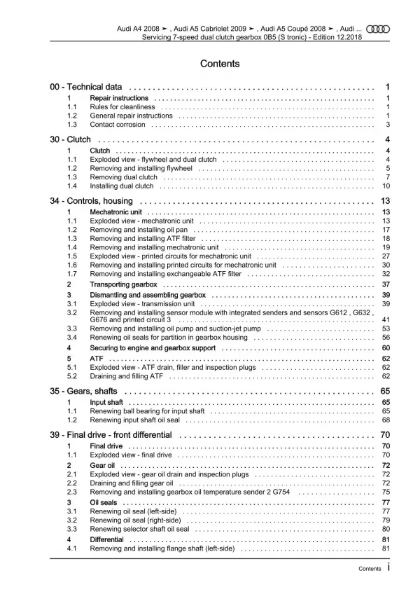 Audi A5 8T (07-16) servicing 7 speed dual clutch gearbox 0B5 repair manual eBook