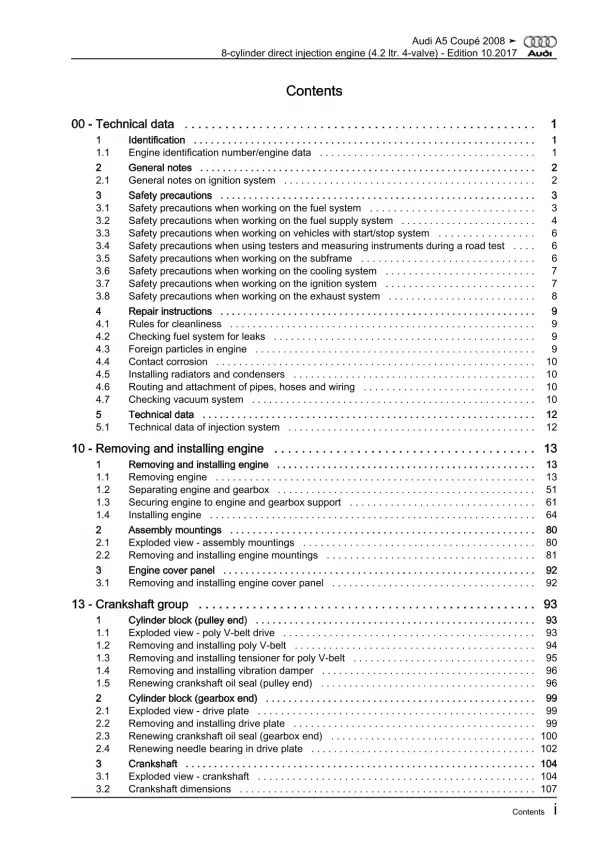 Audi A5 type 8T 2007-2016 8-cyl. petrol engines 4.2l 354 hp repair manual eBook