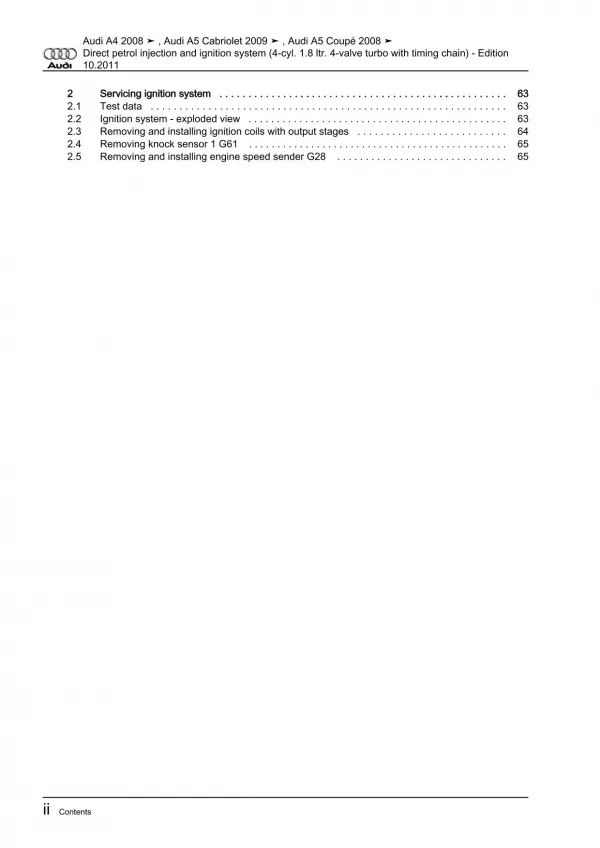 Audi A5 8T 2007-2016 direct injection ignition system 1.8l repair manual eBook