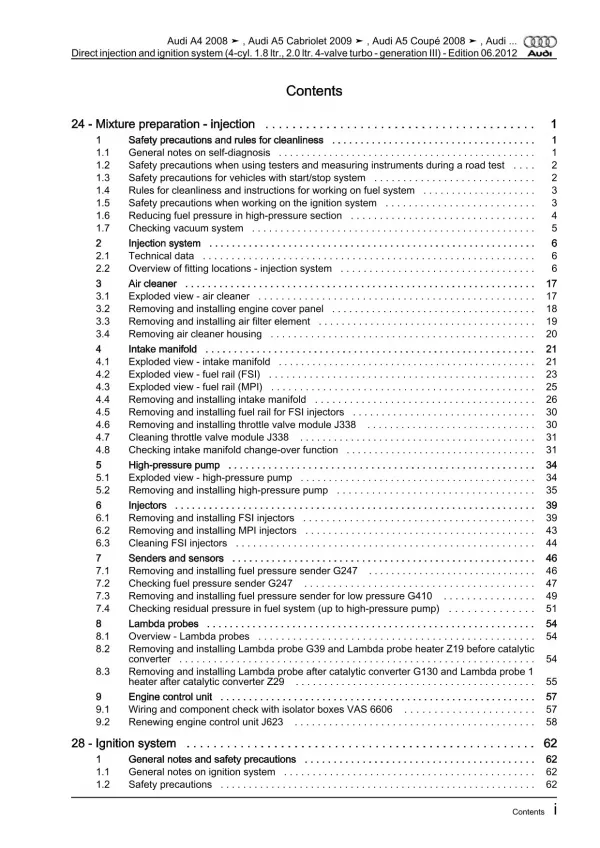 Audi A5 8T 2007-2016 direct injection ignition system 170 hp repair manual eBook