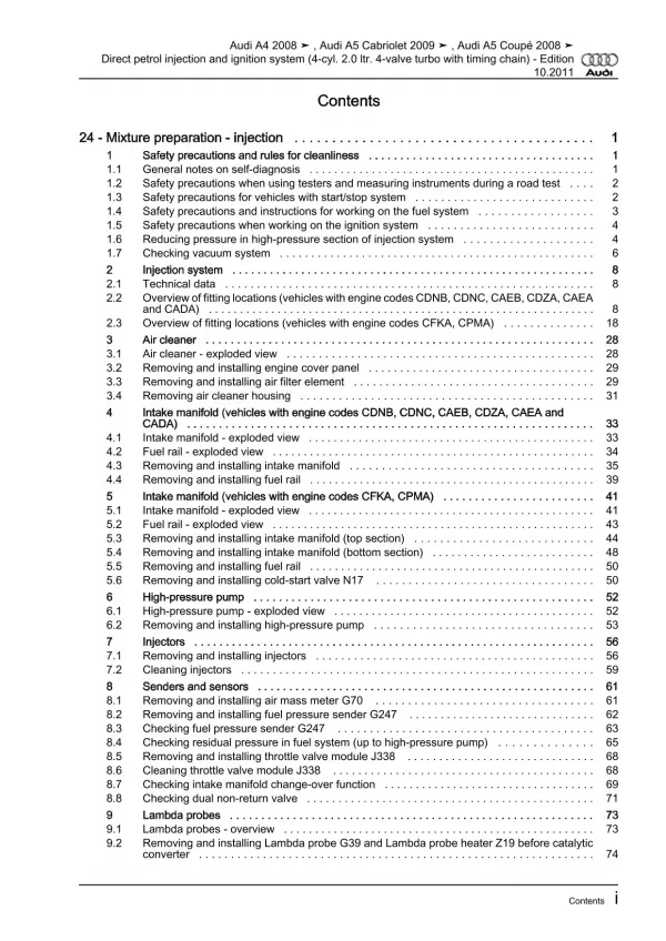 Audi A5 8T 2007-2016 direct injection ignition system 2.0l repair manual eBook