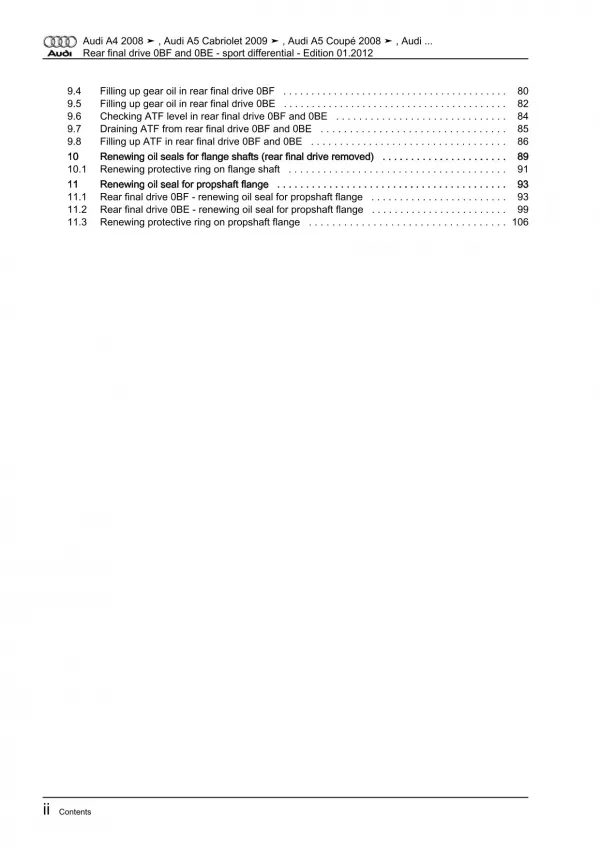 Audi A5 type 8T 2007-2016 propshaft rear final drive 0BF 0BE repair manual eBook