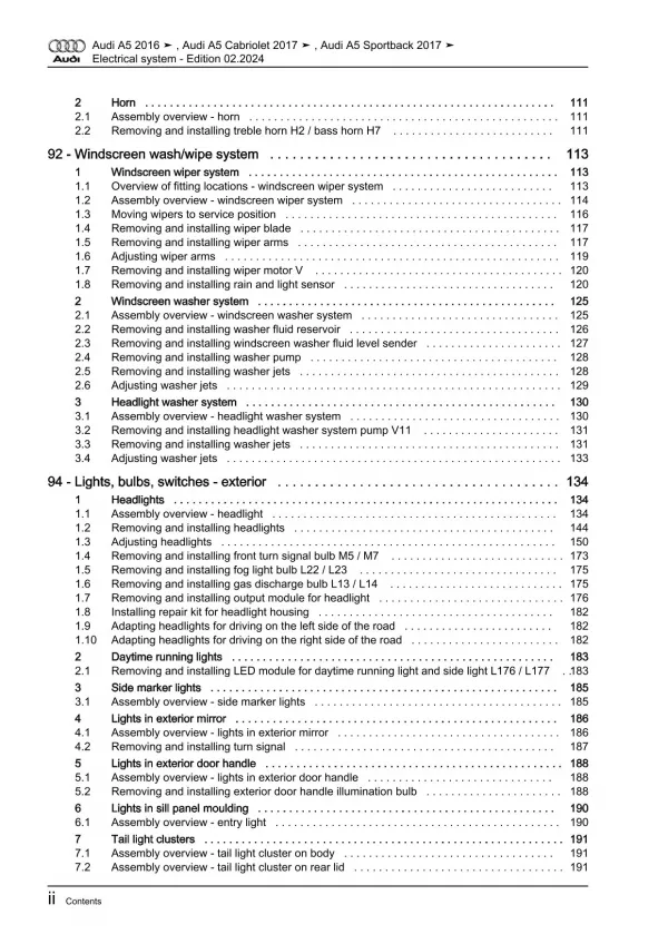 Audi A5 type F5 2016-2019 electrical system repair workshop manual eBook guide