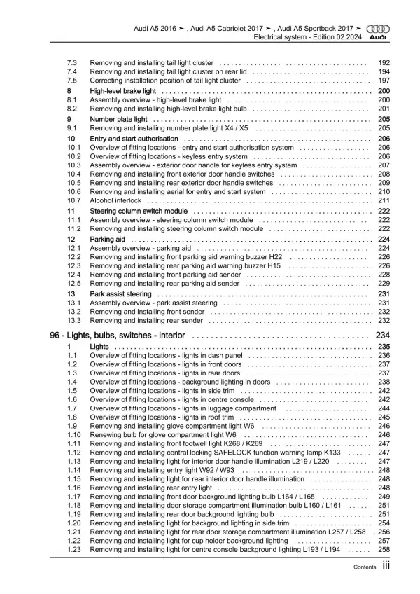 Audi A5 type F5 2016-2019 electrical system repair workshop manual eBook guide