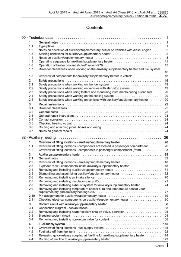 Audi A5 type F5 2016-2019 auxiliary heater repair workshop manual eBook pdf