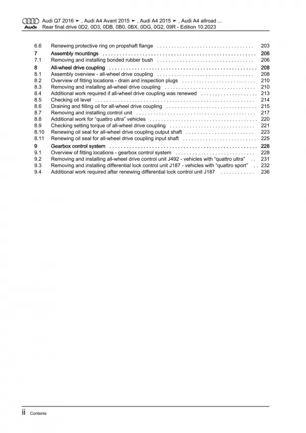 Audi A5 F5 2016-2019 propshaft and rear final drive repair workshop manual eBook