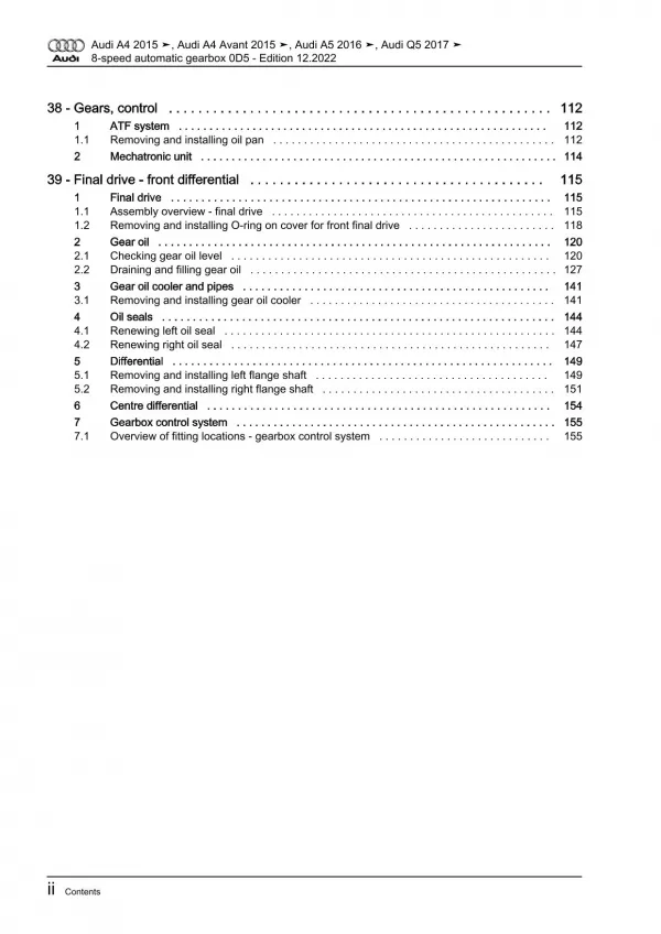 Audi A5 F5 2016-2019 8 speed automatic gearbox 0D5 repair workshop manual eBook