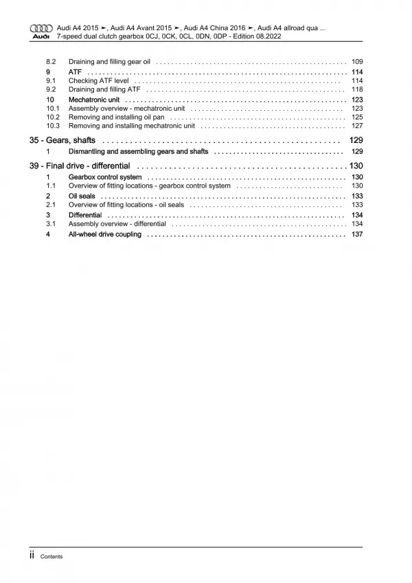 Audi A5 F5 2016-2019 7 speed dual clutch gearbox repair workshop manual eBook