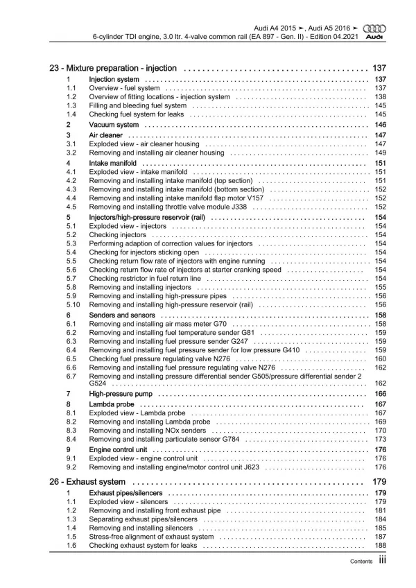 Audi A5 type F5 2016-2019 diesel engines 231-286 hp repair workshop manual eBook