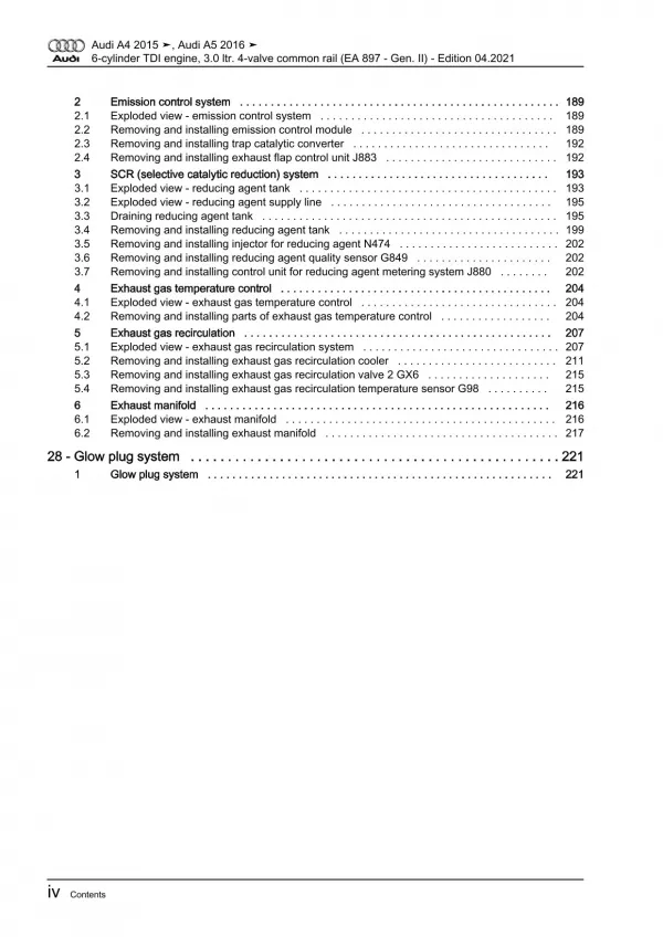 Audi A5 type F5 2016-2019 diesel engines 231-286 hp repair workshop manual eBook