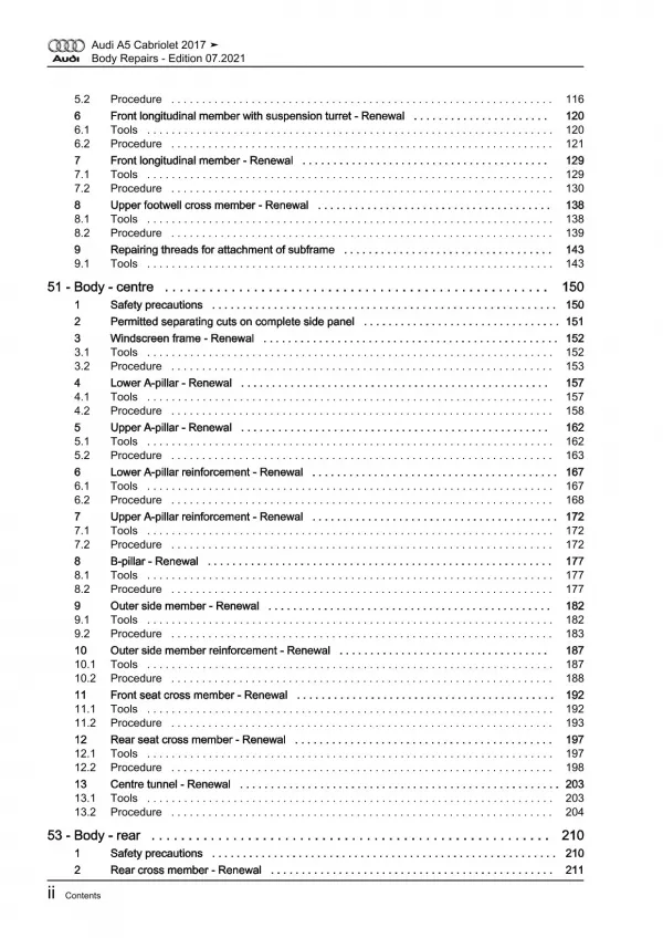 Audi A5 Cabriolet type F5 2016-2019 body repairs workshop manual eBook pdf