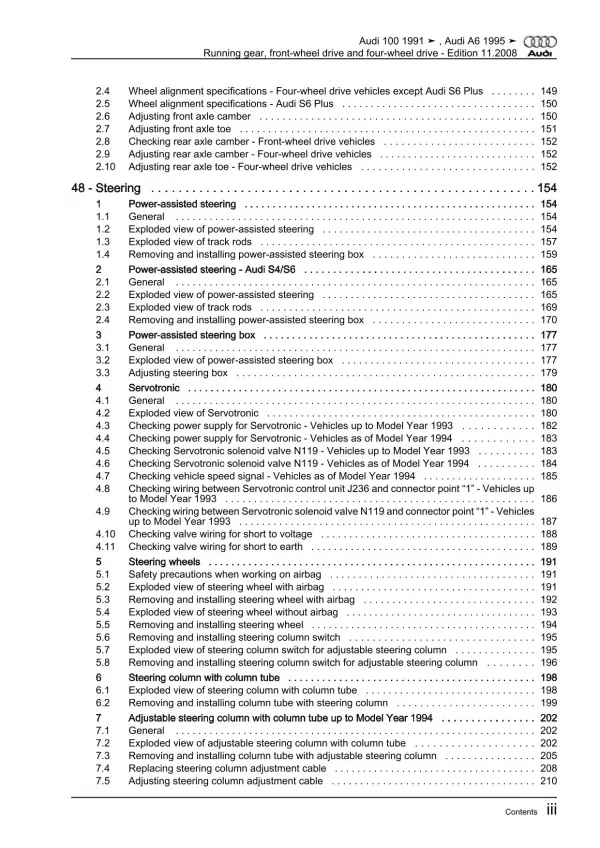 Audi A6 4A 1990-1997 running gear axles steering fwd awd repair manual eBook