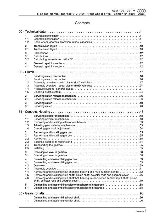 Audi A6 4A 1990-1997 5 speed manual gearbox 012 01W repair workshop manual eBook