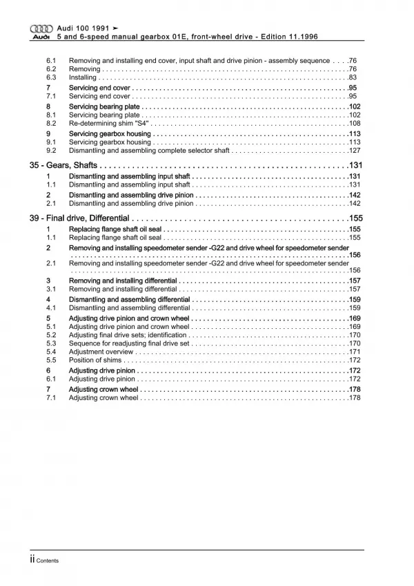 Audi A6 4A 1990-1997 5 6 speed manual gearbox 01E repair workshop manual eBook