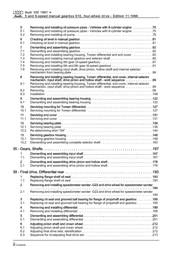 Audi A6 4A 1990-1997 5 6 speed manual gearbox 01E awd 4wd repair manual eBook