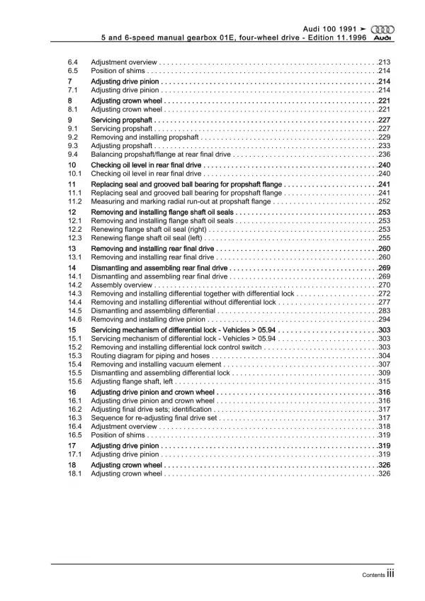 Audi A6 4A 1990-1997 5 6 speed manual gearbox 01E awd 4wd repair manual eBook