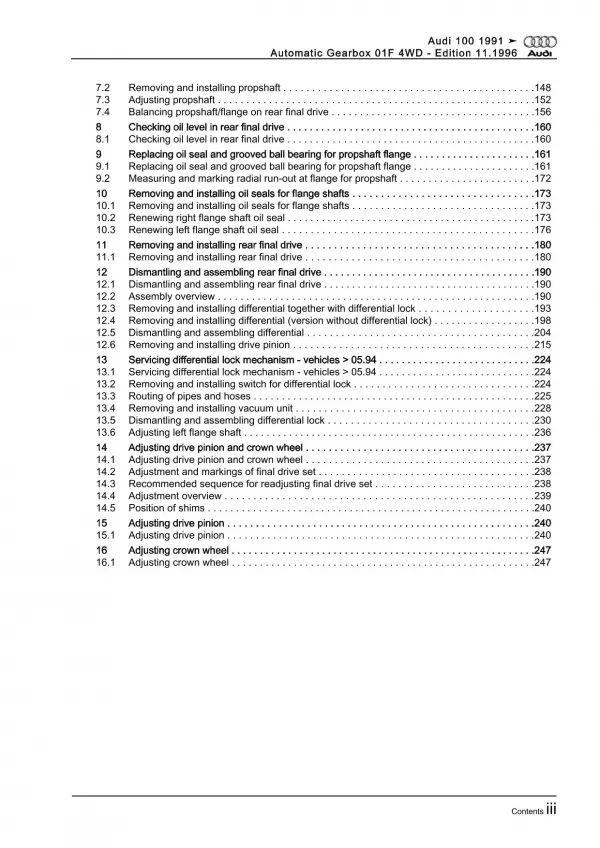 Audi A6 4A 1990-1997 4 speed automatic gearbox 01F repair workshop manual eBook