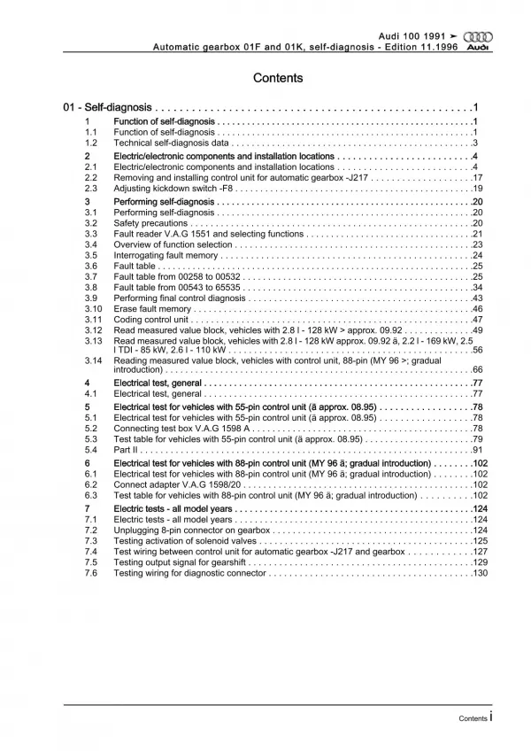 Audi A6 4A (90-97) self-diagnosis automatic gearbox 01F 01K repair manual eBook