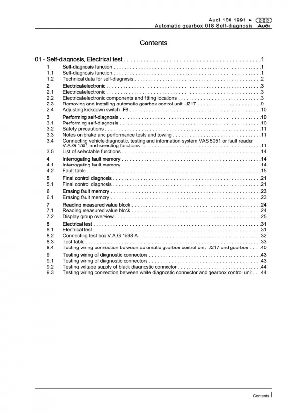 Audi A6 4A 1990-1997 self-diagnosis automatic gearbox 018 repair manual eBook