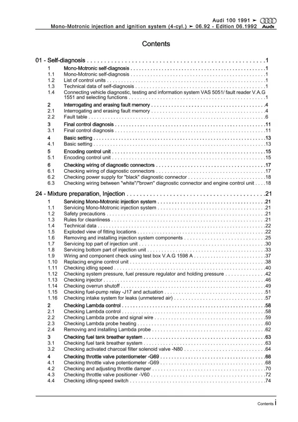 Audi A6 4A (90-92) Mono-Motronic injection ignition system 2.0l repair guide pdf