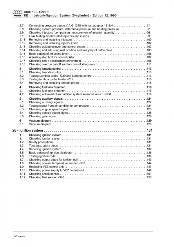 Audi A6 4A 1990-1997 KE III Jetronic ignition system 133 hp repair manual eBook