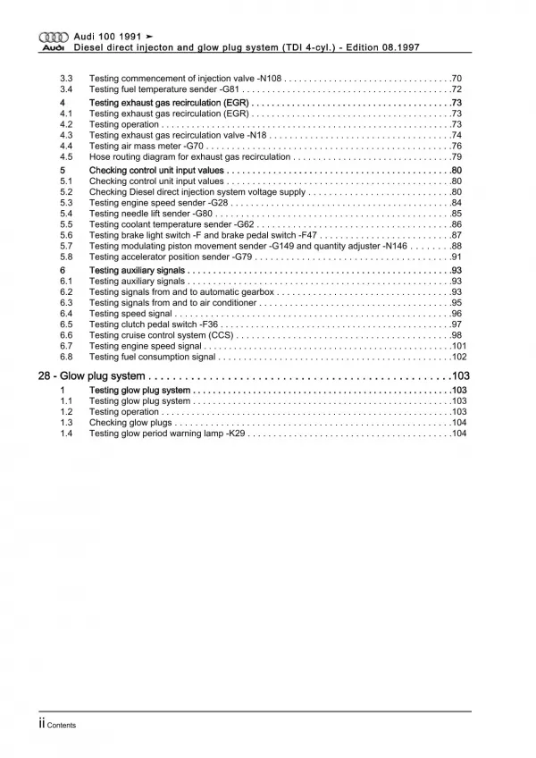 Audi A6 4A (90-97) direct injection glow plug injectors 1.9l repair manual eBook