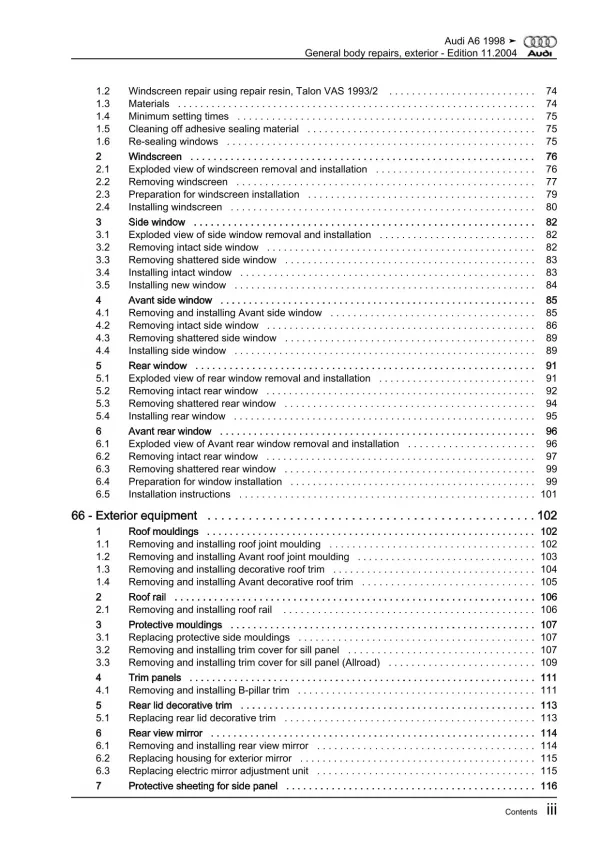 Audi A6 4B 1997-2005 general body repairs exterior guide workshop manual eBook