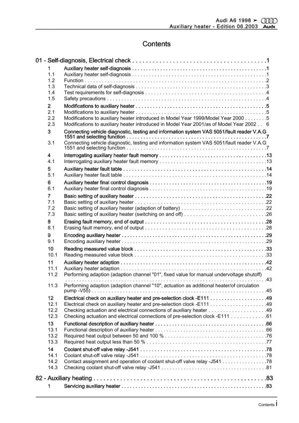 Audi A6 type 4B 1997-2005 auxiliary heater repair workshop manual eBook pdf