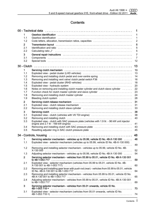 Audi A6 4B (97-05) 5 and 6 speed manual gearbox 01E repair workshop manual eBook