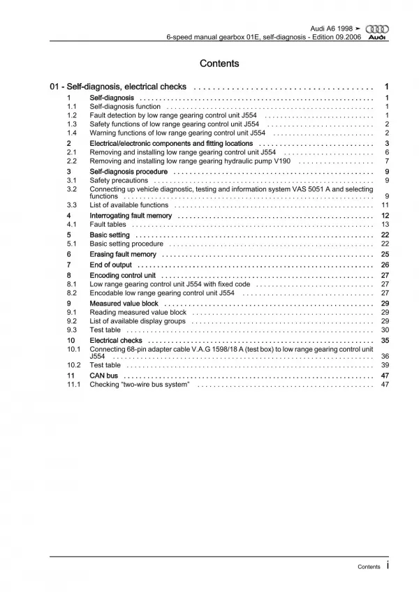 Audi A6 4B 1997-2005 self-diagnosis for manual gearbox 01E repair manual eBook