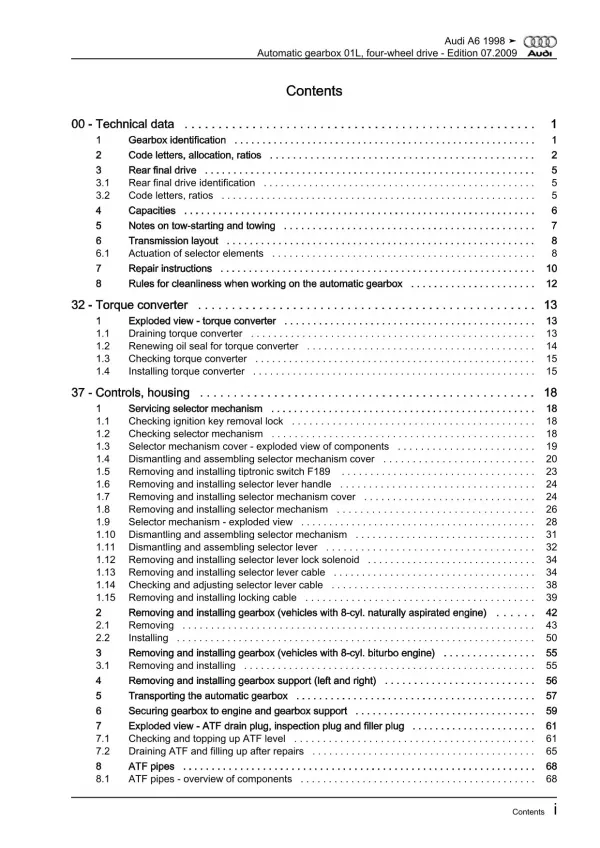 Audi A6 4B 1997-2005 5 speed automatic gearbox 01L repair workshop manual eBook