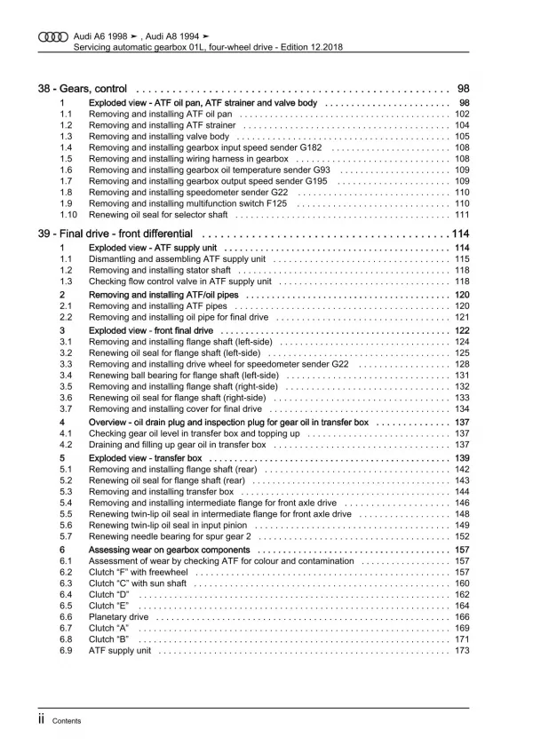 Audi A6 4B 1997-2005 servicing 5 speed automatic gearbox 01L repair manual eBook