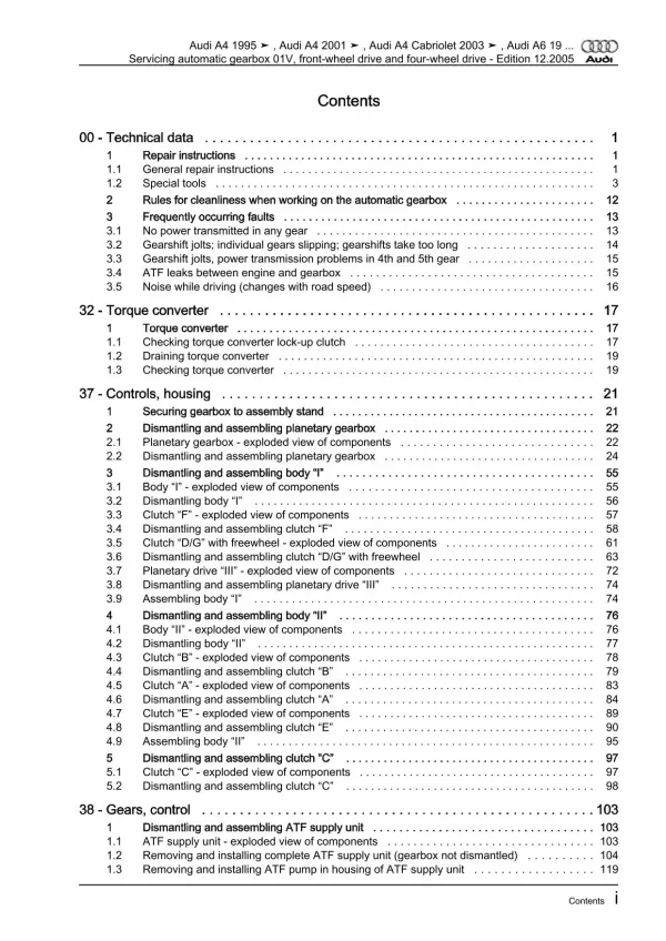 Audi A6 4B 1997-2005 servicing 5 speed automatic gearbox 01V repair manual eBook